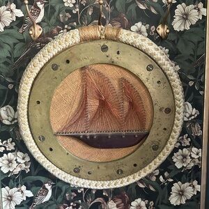 Vintage 1980s ship porthole copper sailboat artwork